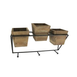 Wood and Wrought Iron Triple Planter Wall Hook Rack